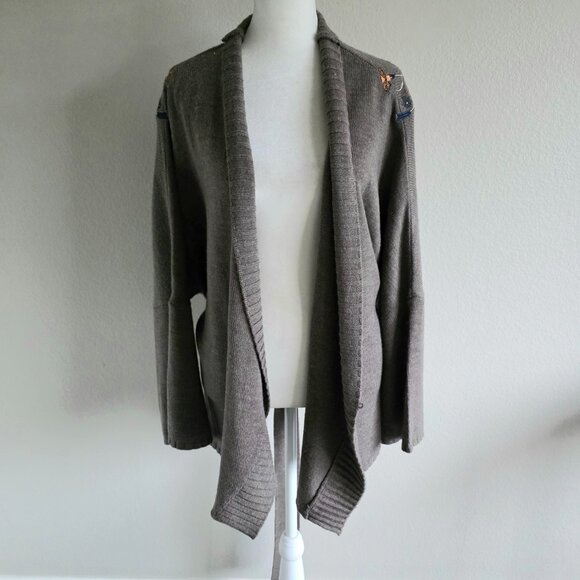 MARCIANO Sweater Cardigan Embroidered Bird Floral Long Sleeve Tie Belt Size M L - Picture 6 of 8